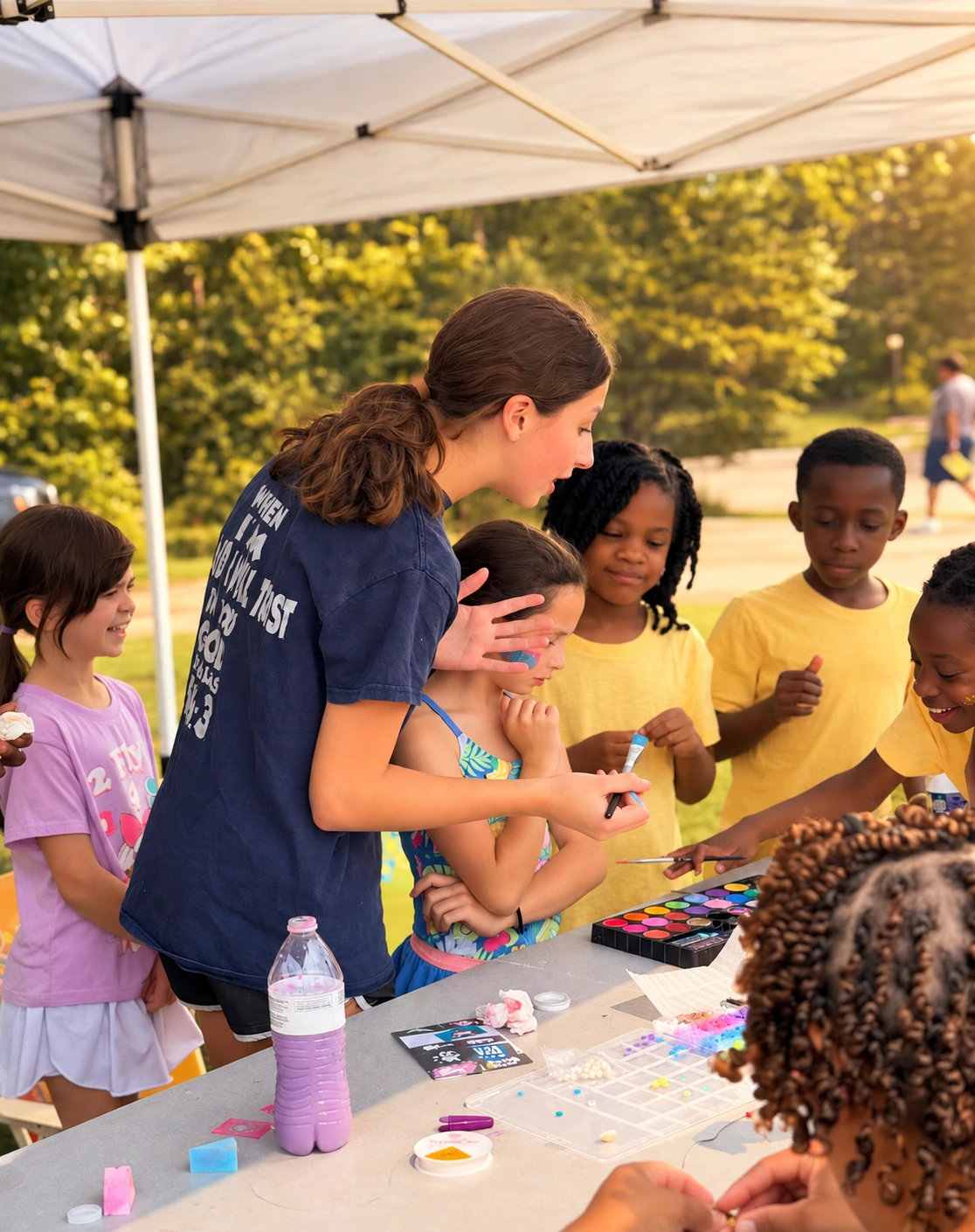Children making crafts together with a volunteer at Clover Community Church